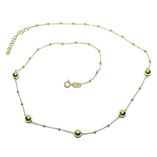 Never Say Never Damen-Halskette aus 18-karätigem Gelbgold, mit gehackter Kette und Kugeln aus glänzendem Gold in 2 Größen, 45 cm lang mit Federringverschluss, 2.60g 18 kt Gold, Gold von never say never