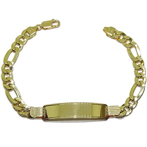 Never Say Never Großes Herren-Armband aus 18-karätigem Gelbgold mit Platte und Kette 3 x 1 mit 8 mm Breite, Länge 21,5 cm. 100 % personalisierbar, Sicherheits-Karabinerverschluss. 15,10 g 18-karätiges von never say never