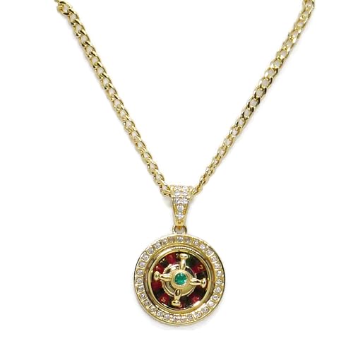 Never Say Never Halskette aus 18-karätigem Gold mit handemailliertem Roulette-Anhänger, Zirkonia und beweglicher Mitte. Kette 60,00 cm. Set: 9,75 g 18-karätiges Gold von never say never