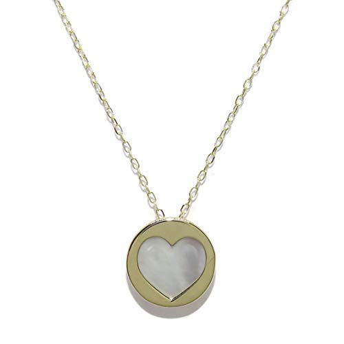 Never Say Never Halskette aus Gelbgold und Perlmutt mit Herzform und 45 cm langer Mini-Kette, die auch auf 40 cm getragen werden kann. von never say never