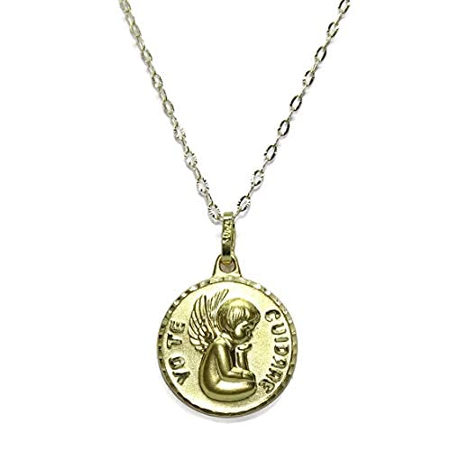 Never Say Never Schutzengel-Medaille aus 18-karätigem Gelbgold | Illusion Kette 40 cm | Anhänger 15 mm | 2,20 g Feingold | personalisierte Gravur | religiöses Geschenk zur Taufe, Gold von never say never