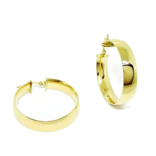 Superbreite Creolen aus 18-karätigem Gelbgold, 7 mm breit und 3,20 cm Außendurchmesser, Gewicht: 4,90 g 18-karätiges Gold, einfacher Klickverschluss. von never say never