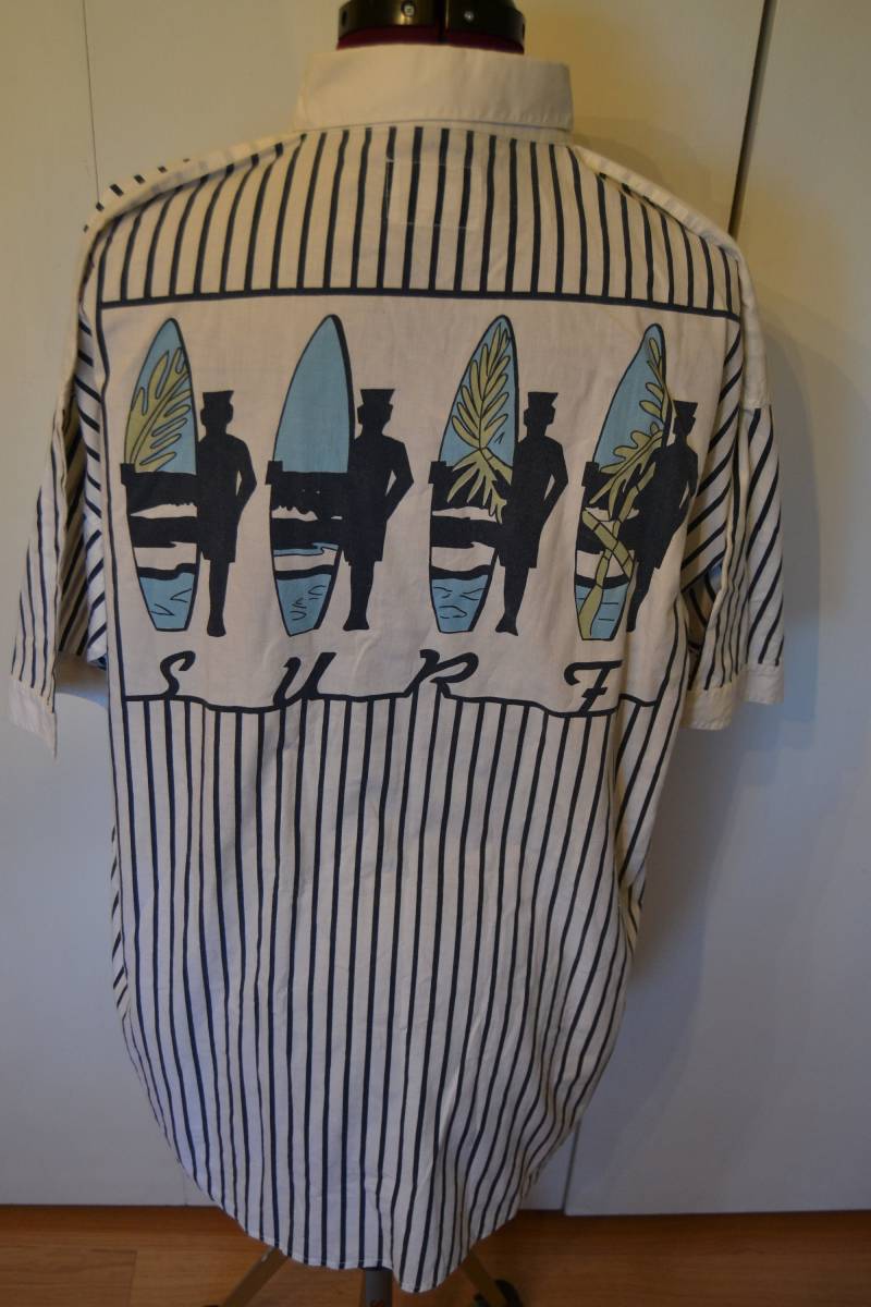 Jahrgang Nadelstreifen Surf Kurzarm Zuknöpfen von neverlandvintageco