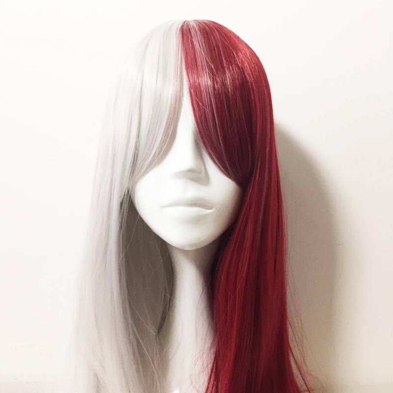 Rot-Weiße Perücke Mit Pony-Lange Anime-Perücken Zwei Ton Lange Gerades Haar Cosplay Perücken Für Kostüm-Party Unisex von nevermindyrhead