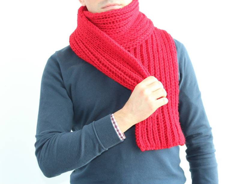 Handgestrickter Roter Merino Schal Aus Wolle Winter Für Herren von nevita