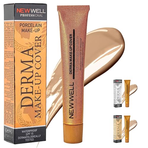 NEW WELL Derma MakeUp Cover Wasserfeste Foundation - Perfekter Teint & hohe Deckkraft - Vegan & natürliche Inhaltsstoffe - Für alle Hauttypen (Bronze) von new well