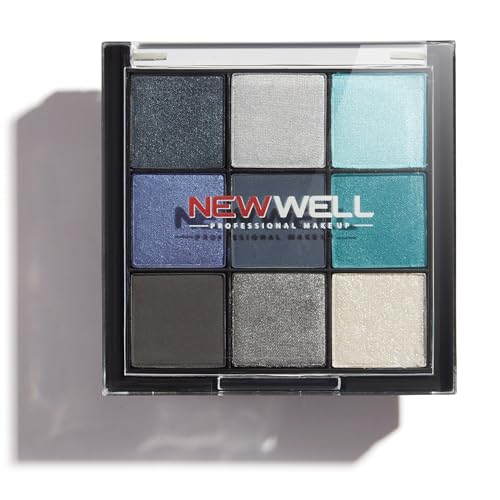NEWWELL Makeup Lidschatten Palette Blau, Intensives und langanhaltendes Finish, Vegane Formel, Allwettertauglich, 9 Farben Lidschattenpalette 02 von new well