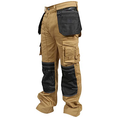 newfacelook Herren Arbeitshose Cargohose Hose Knie Taschen Sicherheits, 40W / 32L, Khaki von newfacelook