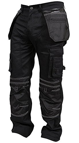 newfacelook Herren Arbeitshose Cargohose Hose Knie Taschen Sicherheits, Schwarz, 38W / 34L von newfacelook