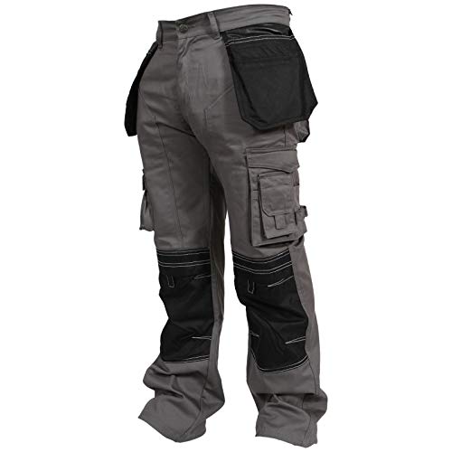 newfacelook Herren Arbeitshose Cargohose Hose Knie Taschen Sicherheits Grau - 36W/36L von newfacelook