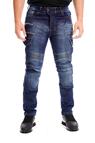 newfacelook Motorradhose Herren Motorrad Jeans Cargo Denim Stretch Panel Biker Hose mit Aramid Schutzfutter von newfacelook