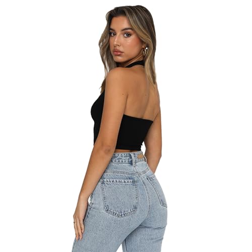newhsy Damen Neckholder Crop Top Sexy Rundhals Tank Top Nahtlose Slim Fit Weste Top für Frauen Tägliche Kleidung, Schwarz , L newhsy Damen Neckholder Crop Top Sexy Rundhals Tank Top Nahtlose Slim Fit Weste Top für Frauen Tägliche Kleidung, Schwarz , L von newhsy