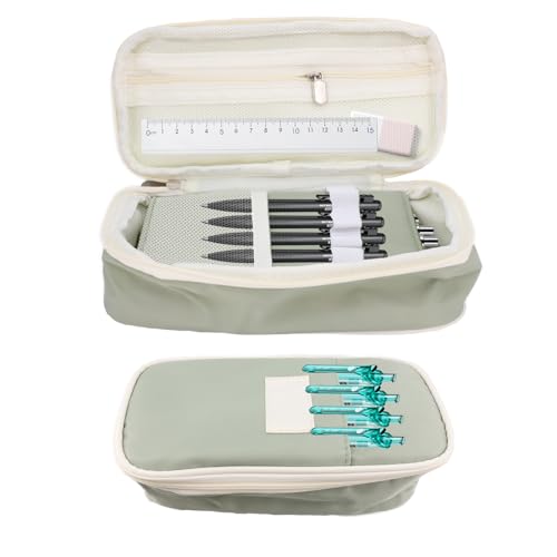 newhsy Stoff-Federmäppchen mit Fächern, große Kapazität, Schreibwaren-Organizer, Stifttasche für Schule, Netzgefülltes Federmäppchen, erweiterbare Füllfederhalter-Tasche, Reißverschluss für Jungen und von newhsy