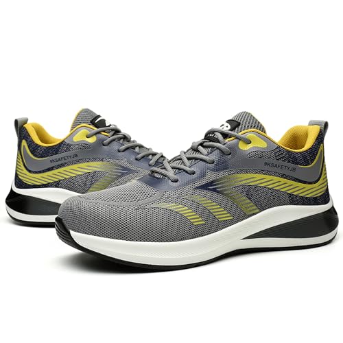 newrong Arbeitsschuhe mit Stahlkappe, Sicherheitsschutz, Arbeitsschutzschuhe, Anti-Smash-Anti-Punktion, grau, 44 EU von newrong