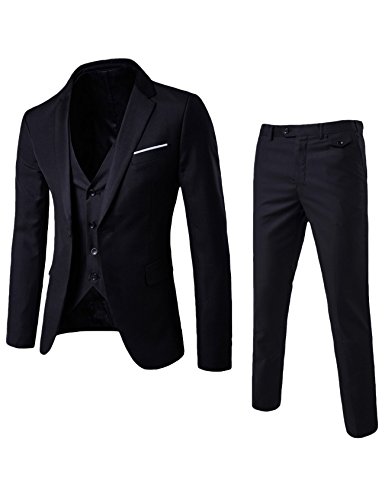 newrong Herren 3-Teilig Anzug Set Schwarz XXL von newrong
