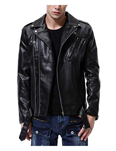 newrong Herren Biker Motorrad Lederjacke Schwarz XXXL von newrong