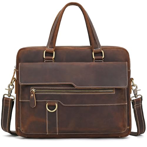 Herren Große Laptoptasche mit abnehmbaren Schultergurt echt Leder - 15.4 Zoll Laptop Business-Tasche Umhängetasche Aktentasche mit extra Laptop-Hülle, 9215 Braun von newsbirds