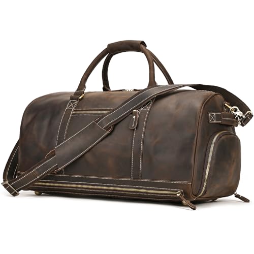 Leder Weekender Herren Vintage Reisetasche zum Umhängen Handgepäck Reisegepäck in echtes Rindsleder Reisetasche für Reisen, Wochenende, Sporttasche, Dunkelbraun von newsbirds