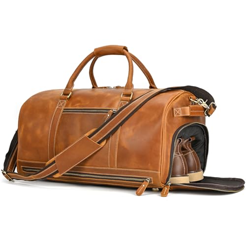 Leder Weekender Herren Vintage Reisetasche zum Umhängen Handgepäck Reisegepäck in echtes Rindsleder Reisetasche für Reisen, Wochenende, Sporttasche, Sporttasche, Hellbraun von newsbirds