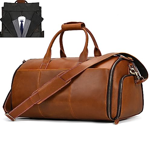 Anzugsack, Reisetasche Herren echt Leder, Weekender Kleidersack Reisetasche Anzugsack 2 in 1 Garment Bag mit Schuhfach, Sporttasche Weekender Reisetasche für Herren, Hellbraun von newsbirds