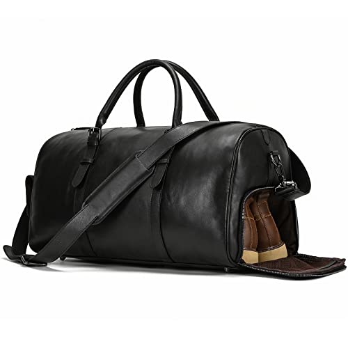 Reisetaschen Herren echt Leder Weekender Tasche Großen Kapazität Reisetasche Unisex Vintage Handgepäck Bag, 9429 Schwarz von newsbirds