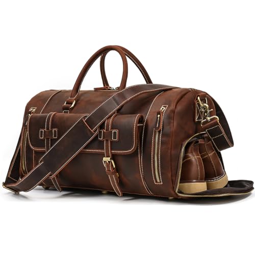 Vintage Reisetasche Herren Leder Weekender zum Umhängen Overnight Duffle Bag Großes Reisegepäck 52cm echtes Rindsleder, 9802 braun von newsbirds