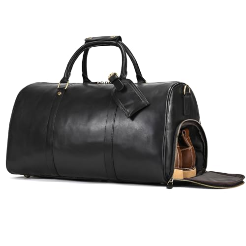 Vintage Reisetasche Herren Leder Weekender zum Umhängen Overnight Duffle Bag Großes Reisegepäck 52cm echtes Rindsleder, 9804 Schwarz von newsbirds