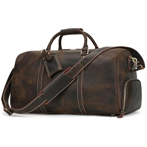 Vintage Reisetasche Herren Leder Weekender zum Umhängen Overnight Duffle Bag Großes Reisegepäck 55cm echtes Rindsleder, Dunkelbraun von newsbirds