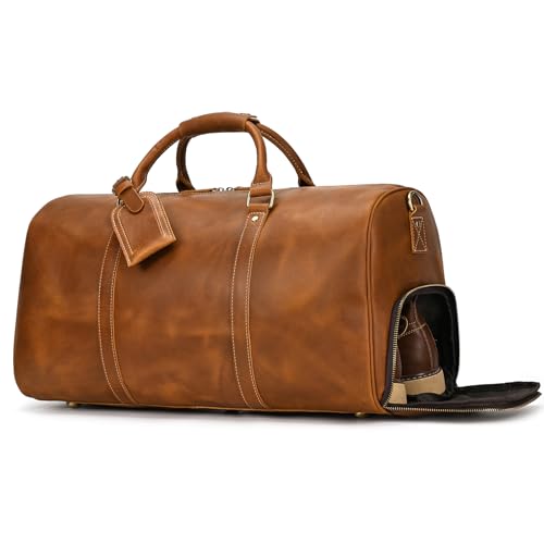 Vintage Reisetasche Herren Leder Weekender zum Umhängen Overnight Duffle Bag Großes Reisegepäck 55cm echtes Rindsleder, Hellbraun von newsbirds