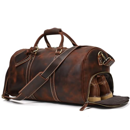 Vintage Reisetasche Herren Leder Weekender zum Umhängen Overnight Duffle Bag Großes Reisegepäck 55cm echtes Rindsleder, Kaffeefarbe von newsbirds