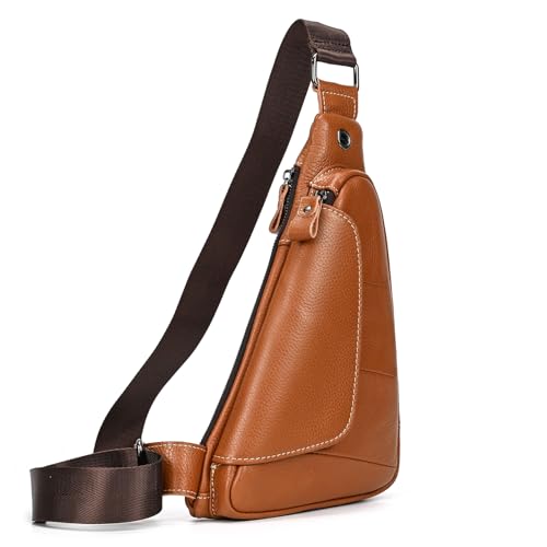brusttasche herren leder Kleine umhängetasche Dreieck Anti-Diebstahl Sling Crossbody Bag herren sling Leder bag Schultertasche, braun von newsbirds