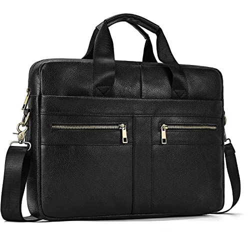 newsbirds 15.6 Zoll Herren Laptoptasche Leder Aktentasche Umhaengetasche Handtasche für Männer Herren Business Tasche Notebook Tasche Herren Bürotasche, 3316 Schwarz von newsbirds