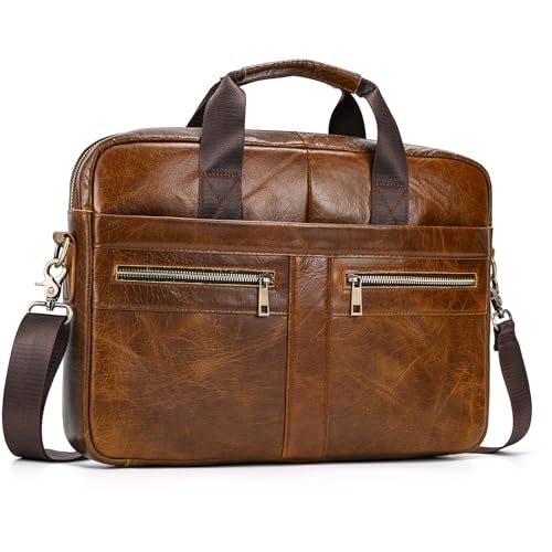 newsbirds 15.6 Zoll Herren Laptoptasche Leder Aktentasche Umhaengetasche Handtasche für Männer Herren Business Tasche Notebook Tasche Herren Bürotasche, 3316 hellbraun von newsbirds