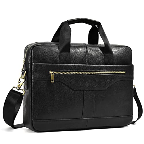 newsbirds 15.6 Zoll Herren Laptoptasche Leder Aktentasche Umhaengetasche Handtasche für Männer Herren Business Tasche Notebook Tasche Herren Bürotasche, 3317 Schwarz von newsbirds