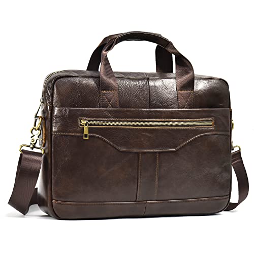 newsbirds 15.6 Zoll Herren Laptoptasche Leder Aktentasche Umhaengetasche Handtasche für Männer Herren Business Tasche Notebook Tasche Herren Bürotasche, 3317 braun von newsbirds