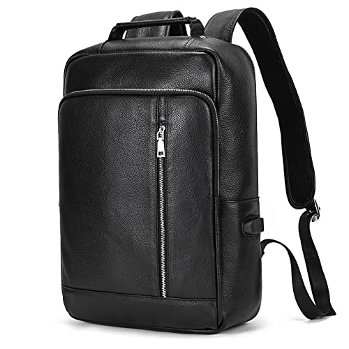 newsbirds Leder Rucksack Schulrucksack Reiserucksack Handgepäck Laptop Rucksack 15,6 Zoll Laptoprucksack Backpack Tagesrucksack Casual Backpack Daypack Geschenk für Damen Herren, 8028 Schwarz von newsbirds