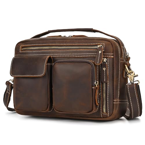 newsbirds Herren Echtleder Umhängetasche Retro Messenger Casual Business Handtasche Umhängetaschen | Aktentasche aus echtem Büffelleder, 9507 Braun von newsbirds