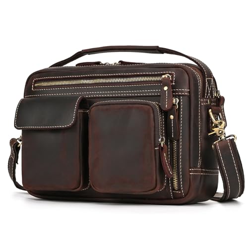 newsbirds Herren Echtleder Umhängetasche Retro Messenger Casual Business Handtasche Umhängetaschen | Aktentasche aus echtem Büffelleder, 9507 Dunkelbraun von newsbirds