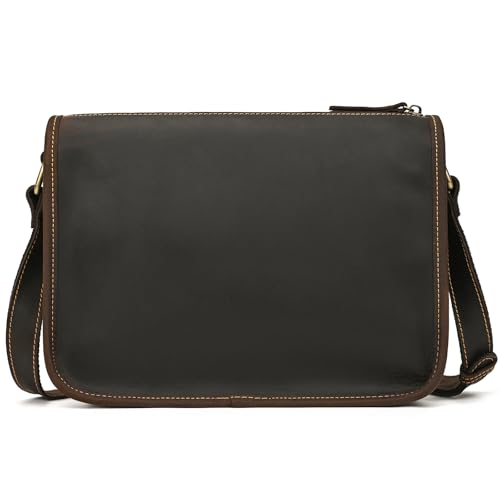 newsbirds Herren Echtleder Umhängetasche Retro Messenger Casual Business Handtasche Umhängetaschen | Aktentasche aus echtem Büffelleder, 9508 Dunkelbraun von newsbirds