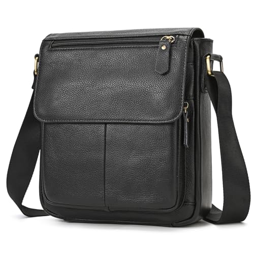 newsbirds Herren Echtleder Umhängetasche Retro Messenger Casual Business Handtasche Umhängetaschen | Kleine Vintage Schultertasche, 9409LZW Schwarz von newsbirds