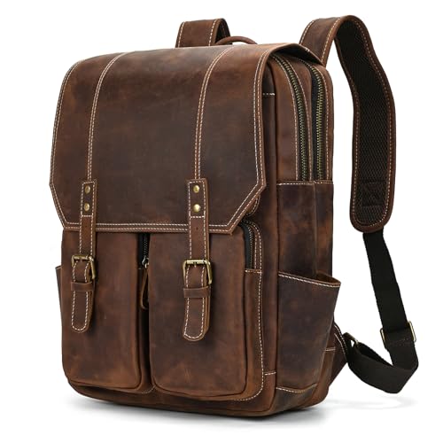 newsbirds Leder Laptop Rucksack 15.6 Zoll Rucksack Herren Groß, Business Rucksack Leder Laptoptasche Schulrucksack für Computer Arbeit Wandern Reisen Camping,für Herren, 2029 braun von newsbirds