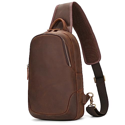 newsbirds Leder Schultertasche Herren Taschen Sling Bag Crossbody Rucksack Umhängetaschen Herren für Reise Arbeit Sport Daypack, Braun von newsbirds