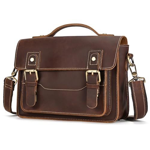 newsbirds Leder Umhängetasche Herren Echtleder Kleine Laptoptasche bis 9,7 Zoll Messenger Bag mit Schultergurt Schultertasche Arbeitstasche Tragetasche Handtasche, 9505 Braun von newsbirds