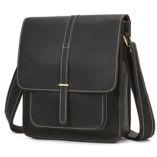 newsbirds Ledertasche Herren klein Vintage Umhängetasche Schultertasche Herrentasche für 9,7 Zoll iPads Tablet Herrenhandtasche Messenger Bag Echtes Leder, 9439 dunkelbraun von newsbirds