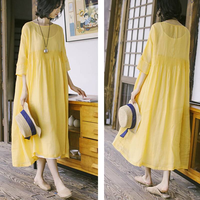 3/4 Ärmel Leinen Kleid Mit Slip, Ramie Kleid, Sommerkleid, Lose Party-Kleid, Maxi-Kleid, Plus Größe Kleidung, Benutzerdefinierte von newstar2016