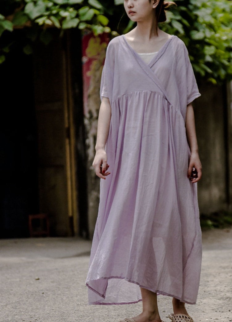 Frauen V Runde Tunika Kleid Sommer Leinen Lange Plissierte Maxi Strand Kleiden Plus Größe Kleidung von newstar2016