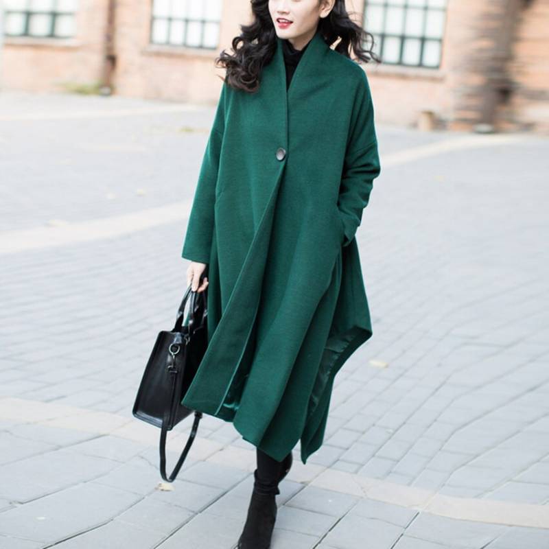Grüne Wolljacke Lang Wollmantel Maix Wolle Cape Mantel Plus Size Wintermantel Kaschmirmantel Kleidung von newstar2016