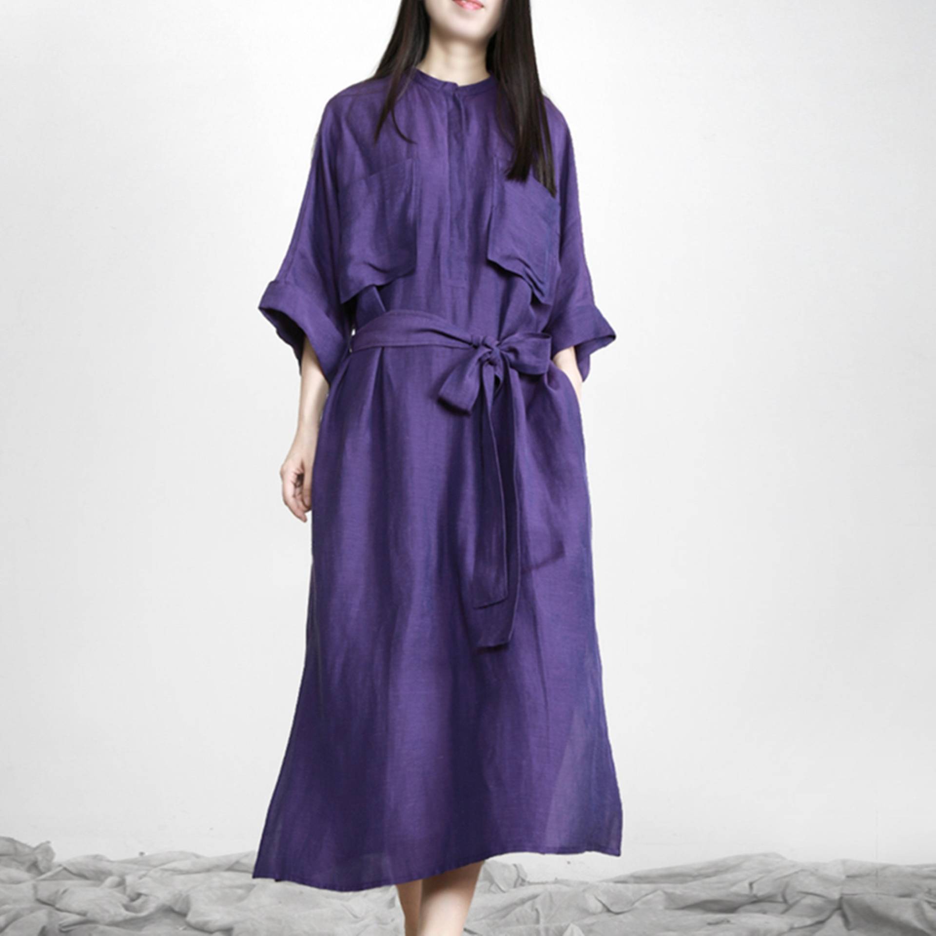 Halbärmeliges Leinen Tunika Kleid, Bio Kleid Mit Großen Taschen, Frauen Sonnenkleid, Custom von newstar2016