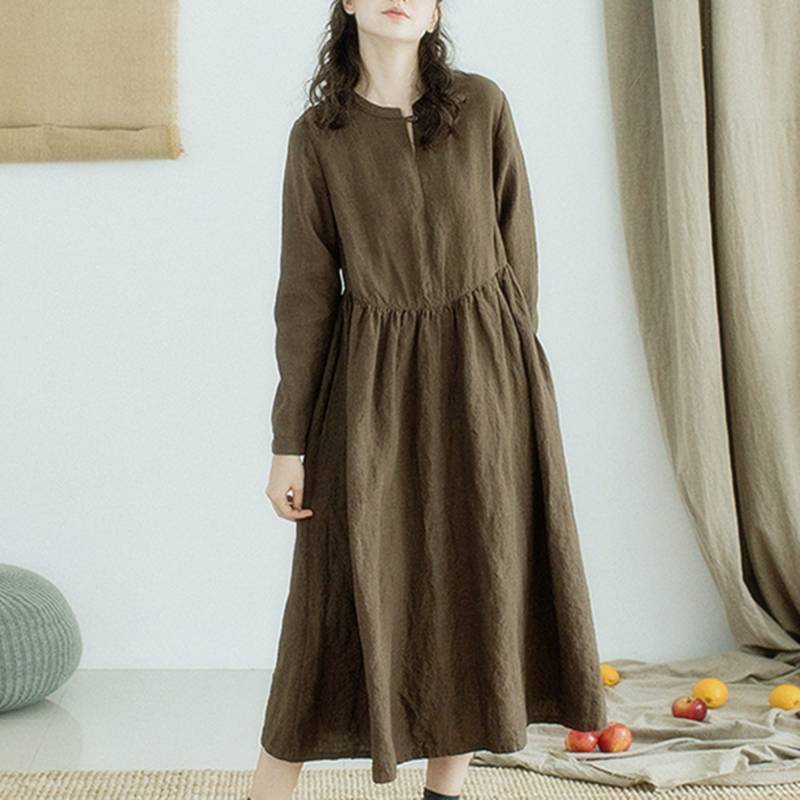 Langarm Leinen Kleid, Frühling Herbst Kaftan, Maxi Kausal Vintage Maxi-Kleid, Plus Größe Kleidung, Benutzerdefinierte von newstar2016