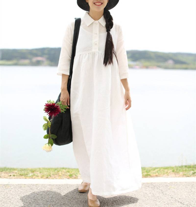 Lockeres Tunikakleid Lang Leinenhemd Leinenkleid Loses Baumwollkleid Leinen Maxikleid Plus Size Kleidung Custom Umstandsmode von newstar2016